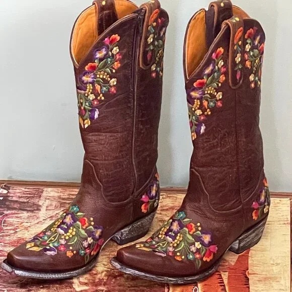 Old Gringo Floral Embroidered Brown Cowboy Boots women’s 7.5 - Picture 1 of 11